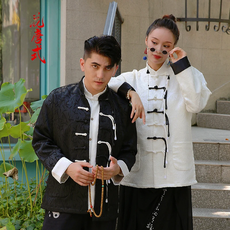 秋季唐装男中国风外套复古改良异色门襟流苏长袖外套国潮提花上衣