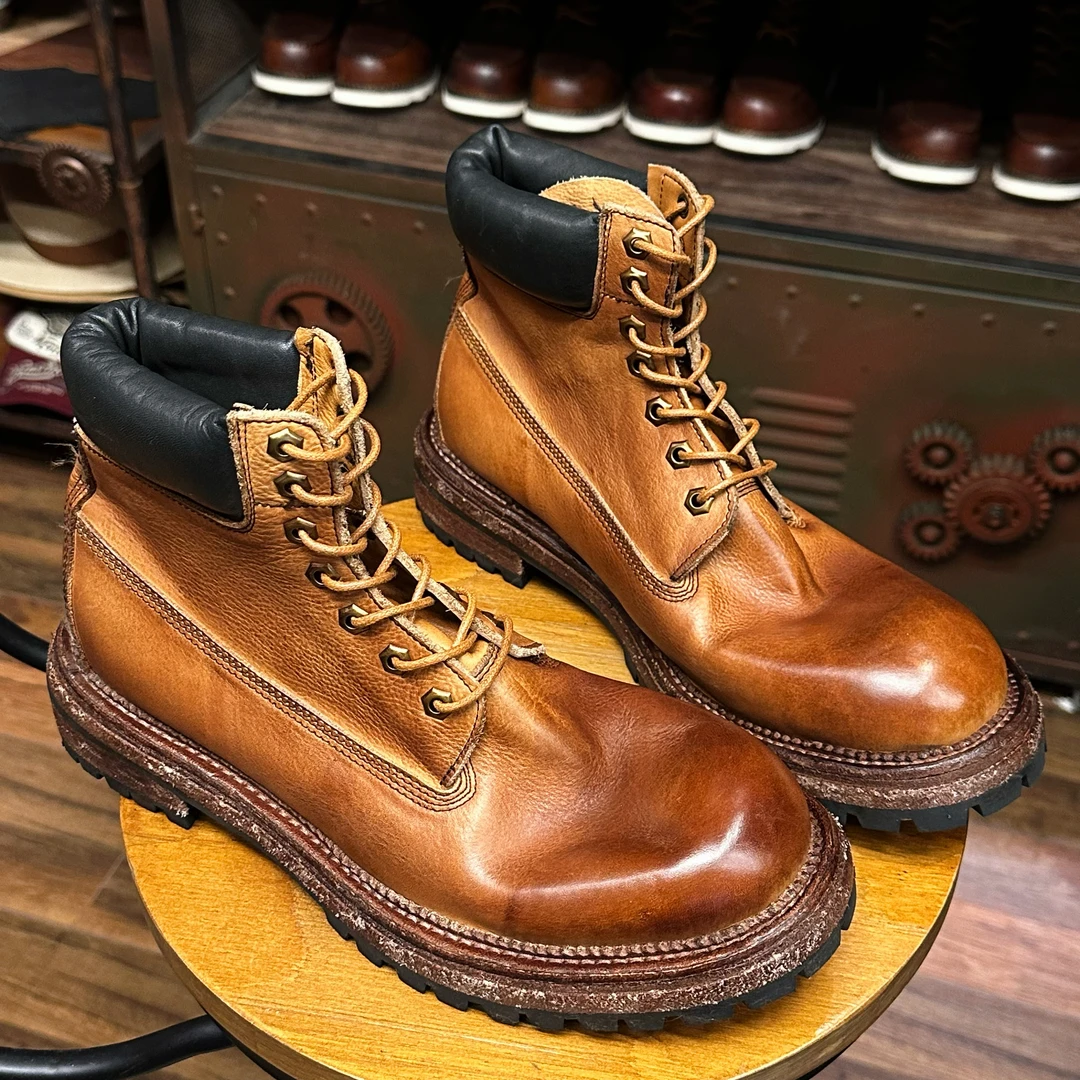 1615户外大黄马丁靴男款真皮大头层牛皮男靴水洗高帮厚底工装鞋