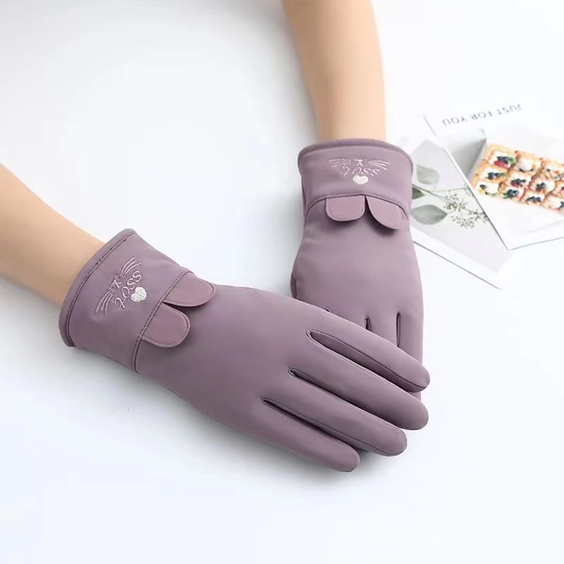 手套女冬季防风防水卡通触屏可爱保暖手套加绒加厚骑车开车手套
