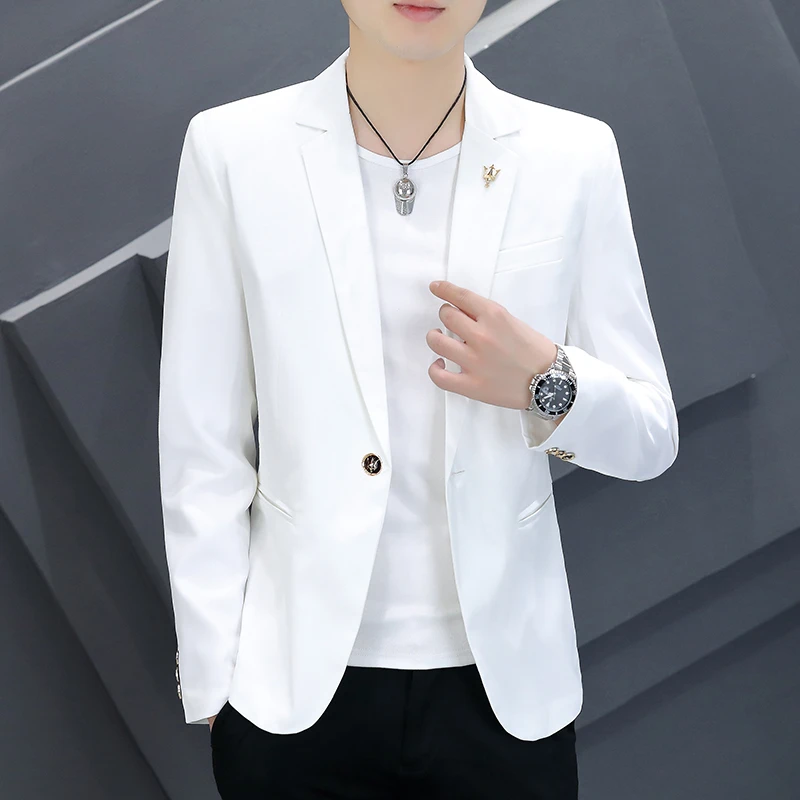 春秋男士休闲西服韩版潮流修身白色小西装外套痞帅修身单件上衣服