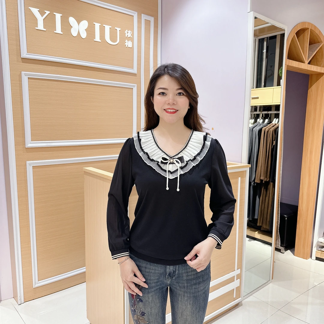 百搭大版上衣 6-1803女士秋季遮肉显瘦气质女人味长袖T恤大码女装