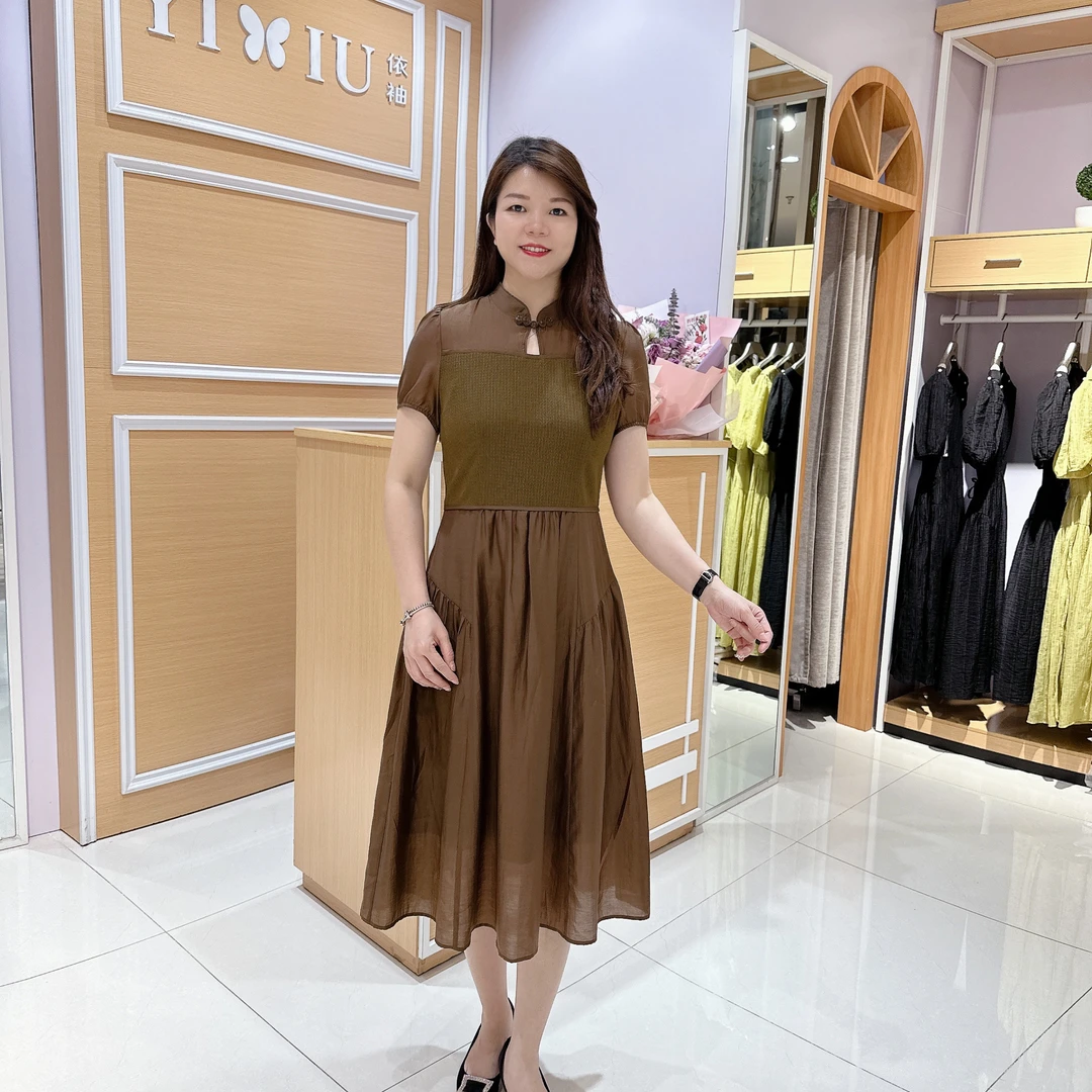 高档连衣裙5-116女士春款拼接韩版时尚显瘦气质国风新中式连衣裙