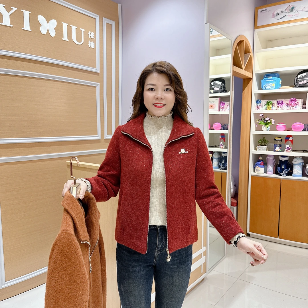 高档妈妈装外套6-249838女士冬季高档翻领保暖短款外套/长度58厘