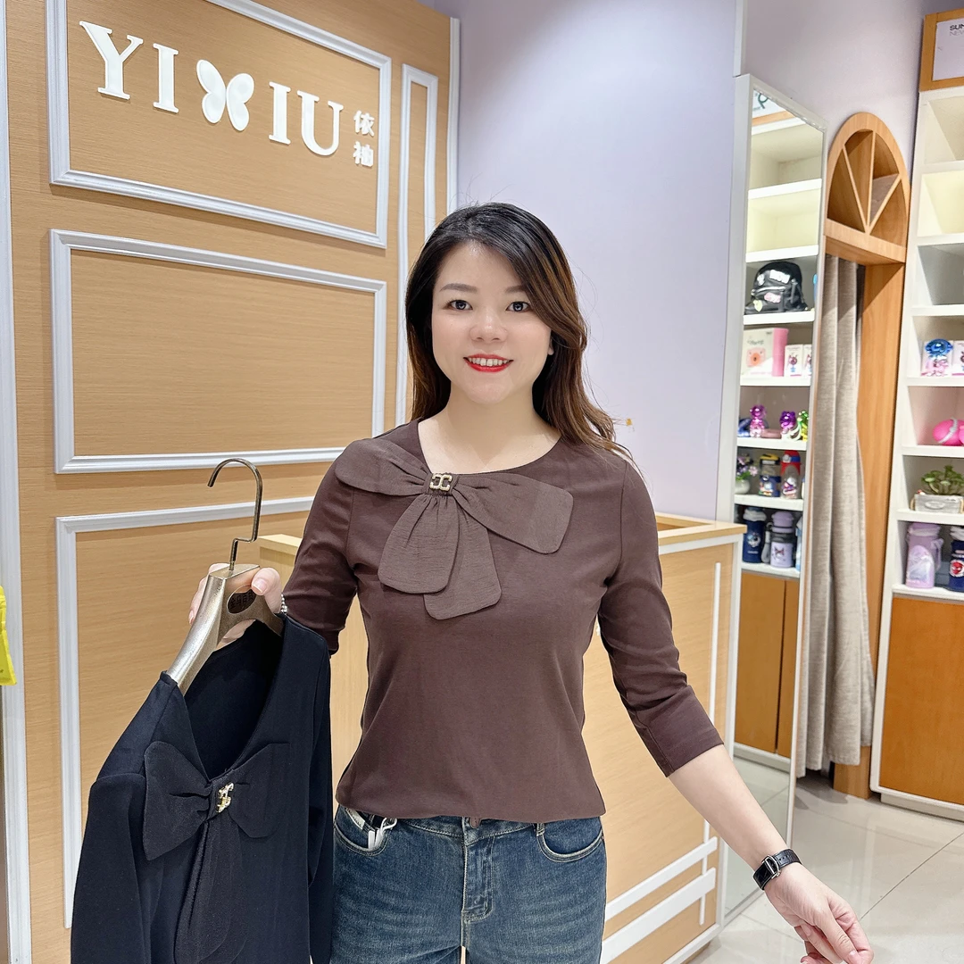 南韩高档气质上衣5-8155秋季圆领洋气遮肉显瘦五分袖上衣T恤