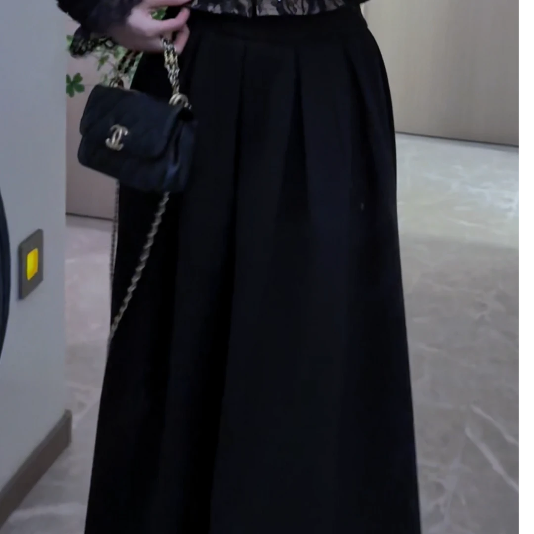 韩版复古中长款高腰纯色百褶裙半身裙女2024年秋季时尚百搭a字裙