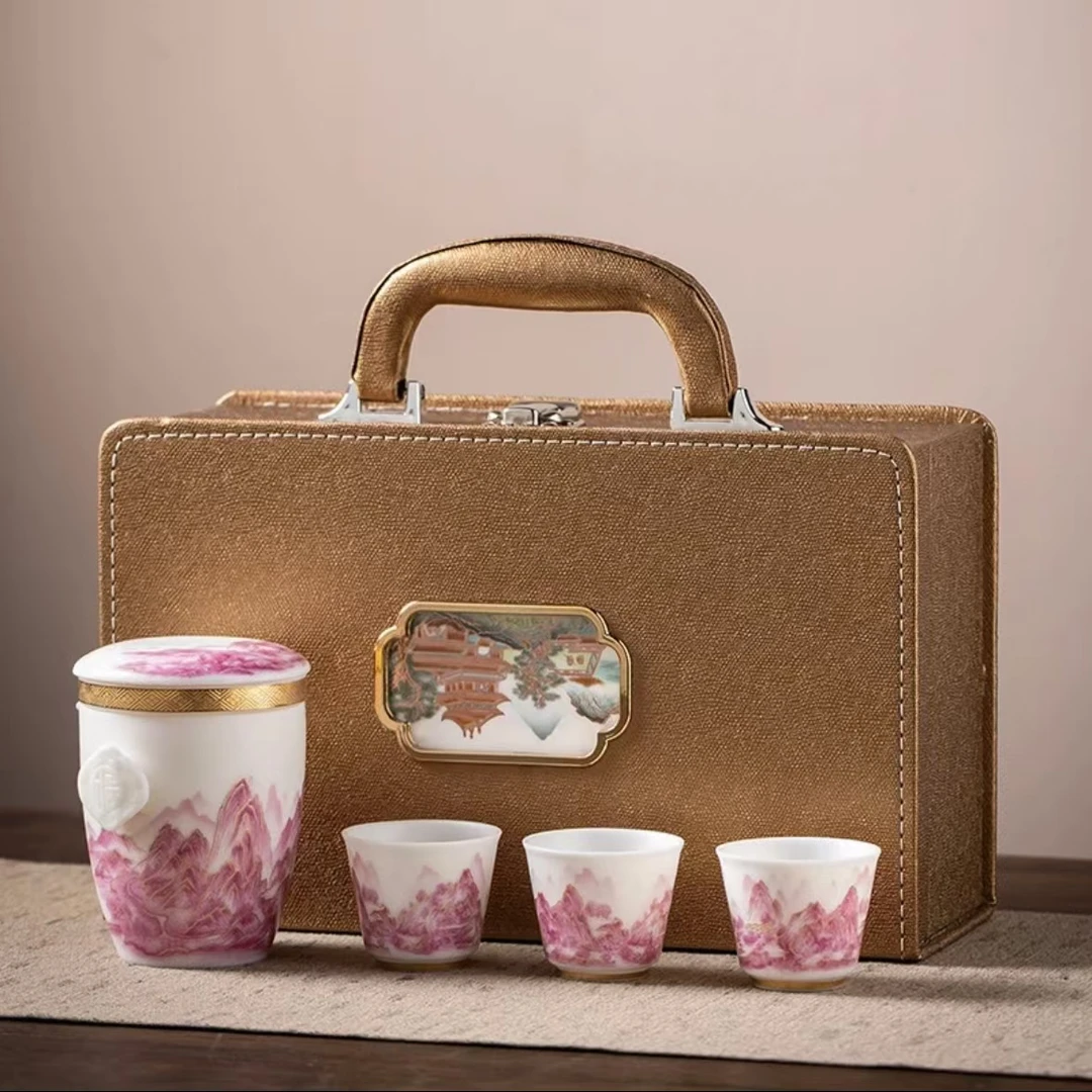 素烧羊脂玉旅行功夫茶具快客杯便携式户外陶瓷礼盒装高档伴手礼