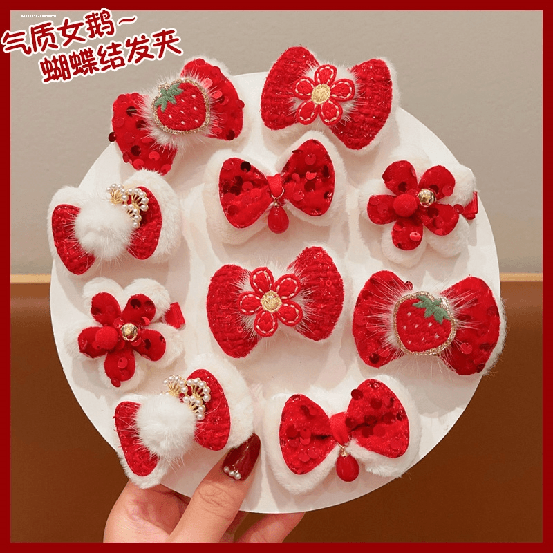 新款蝴蝶结毛绒发夹气质甜妹时尚质感侧边头饰刘海夹子碎发小众