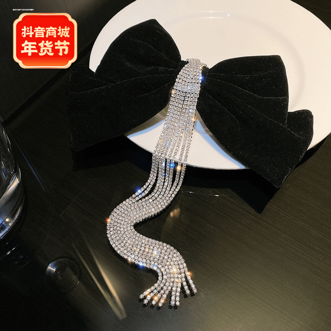 水钻流苏蝴蝶结发夹顶夹ins发卡设计新款甜妹2023简约气质少女