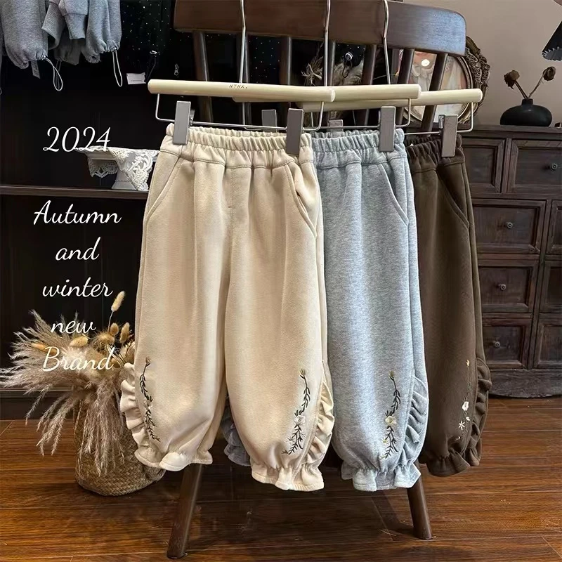 女童裤子春秋装2025新款儿童休闲裤女孩宽松刺绣长裤