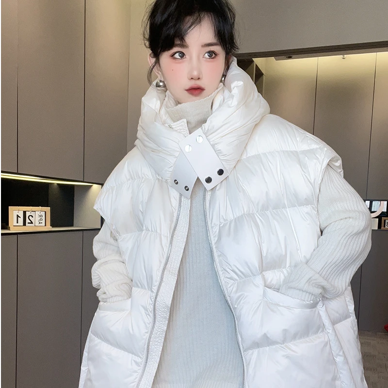 【现货】羽绒马甲女2024冬季新款欧洲站中长款连帽外套宽松无袖上衣