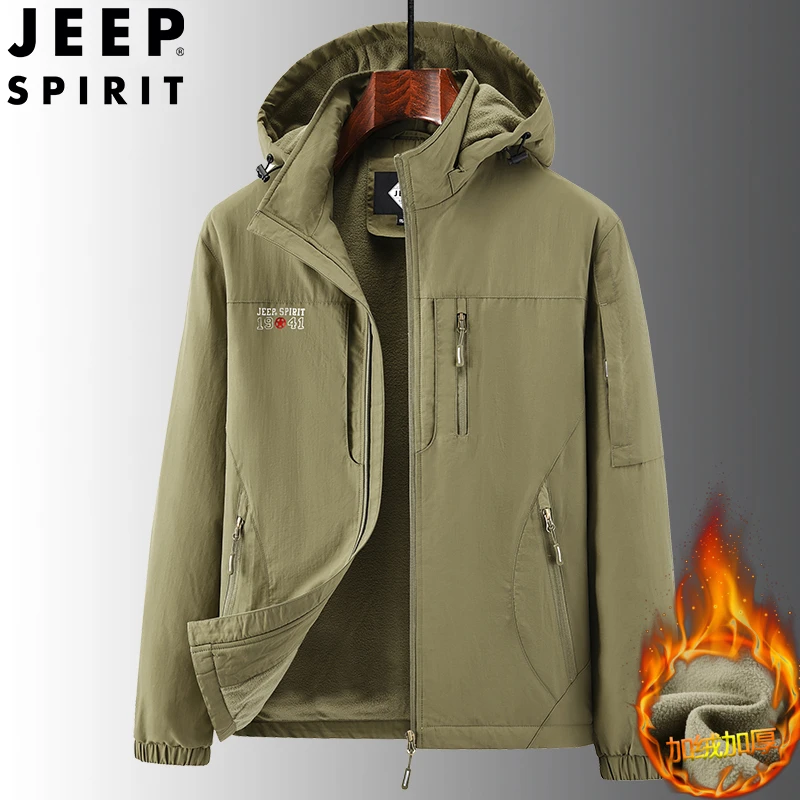 JEEPspirit吉普秋冬薄绒保暖男士外套宽松大码休闲装夹克工男上衣