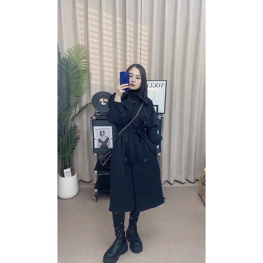 秋冬美拉德新款风衣简约遮肉显瘦夹棉风衣外套8588