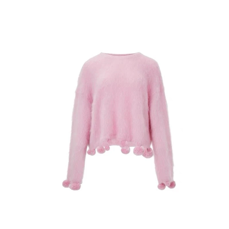 【粉球球】法式慵懒风保暖长毛毛茸茸毛感套头女款上衣毛衣.Y7643
