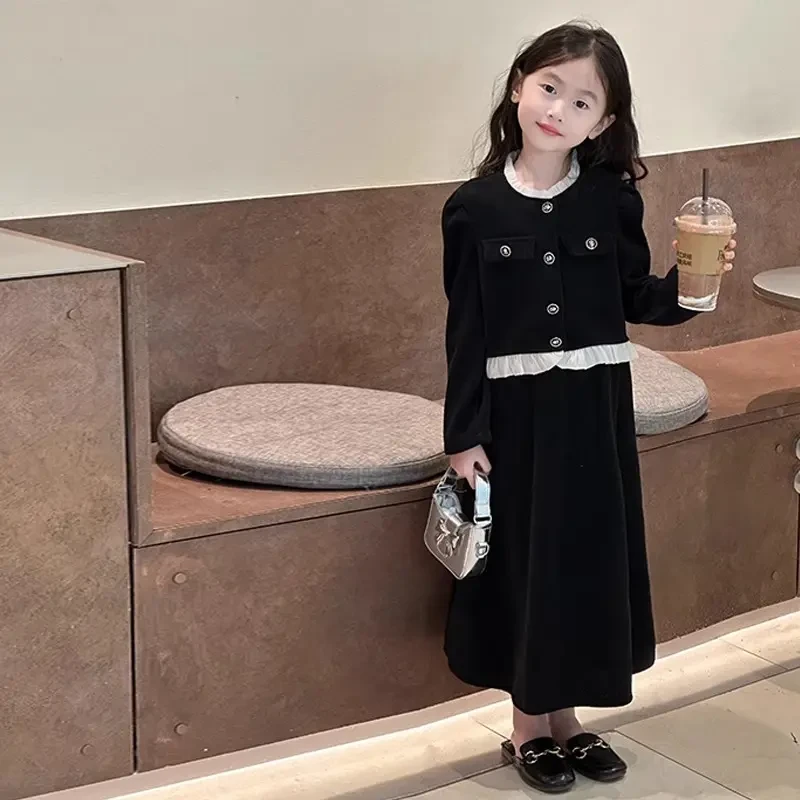 女童长袖连衣裙秋冬装2025新款儿童加绒裙子大童秋款韩系长裙冬款