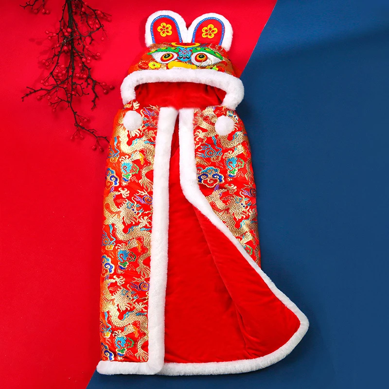 儿童斗篷中国风红色披风仿兔毛拜年服斗篷抱被外出保暖披风斗篷