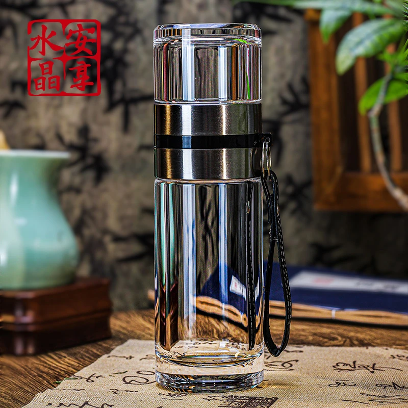 安享生活原矿水晶杯水晶茶水分离杯带独立茶仓泡茶水杯子家用茶具