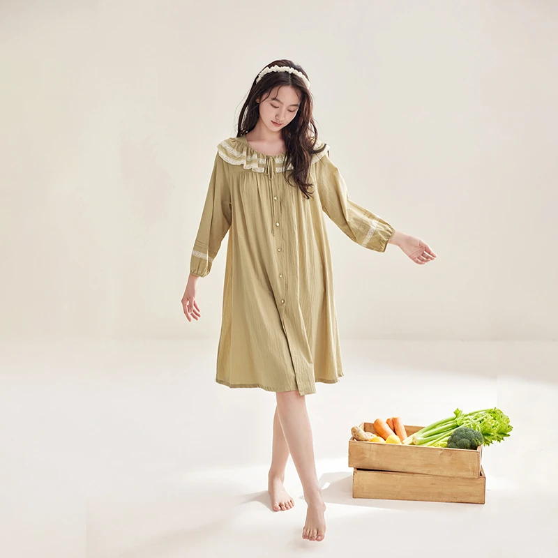 安之伴纯棉春季宫廷风甜美睡裙中长款透气舒适全棉女82412120164