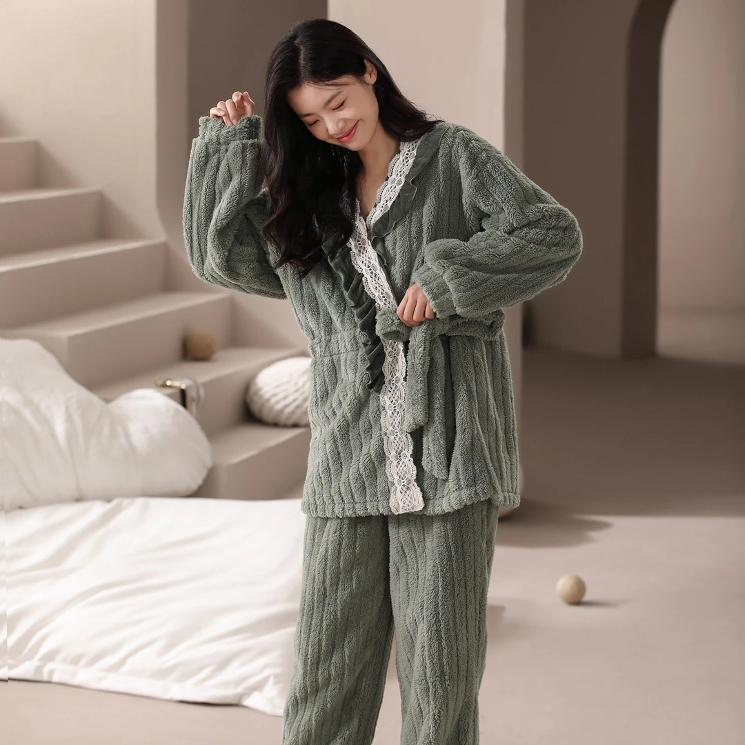 安之伴冬季新款家居服套装加绒女士睡衣82141322340秋冬季保暖