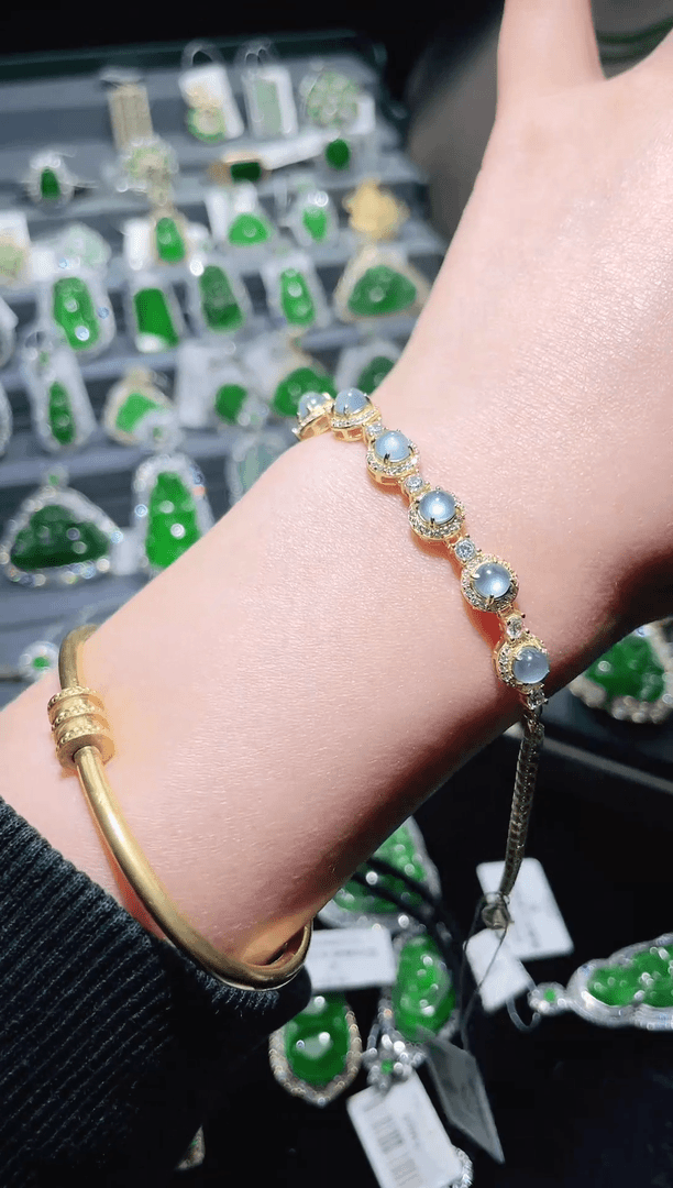 【闪购商品】翡翠手链银S925镶嵌蛋面手链