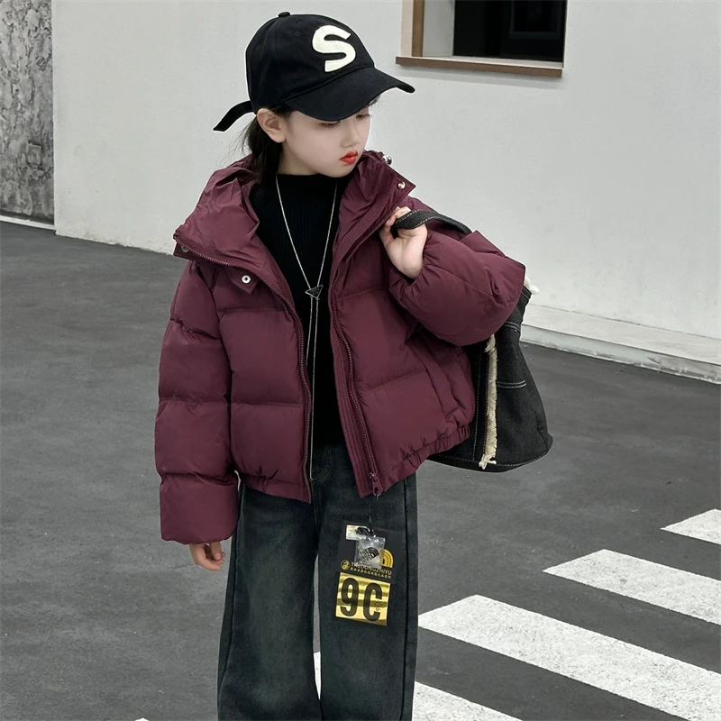 女童短款羽绒服冬季2023新款加厚外套韩版儿童洋气白鸭绒面包服