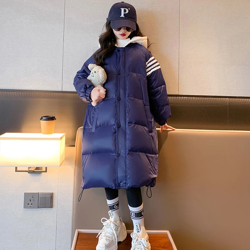 女童羽绒服中长款冬装2023新款儿童冬季时髦外套中大童冬款6-12岁