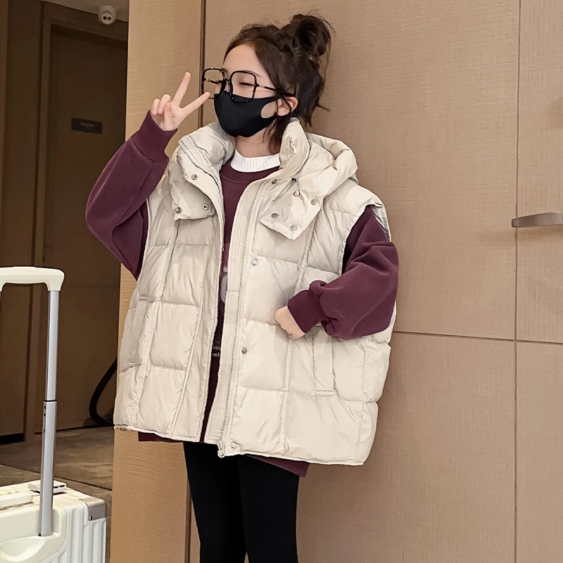 女童马甲秋冬款2023新款洋气儿童加绒加厚卫衣奥利绒鲨鱼裤三件套