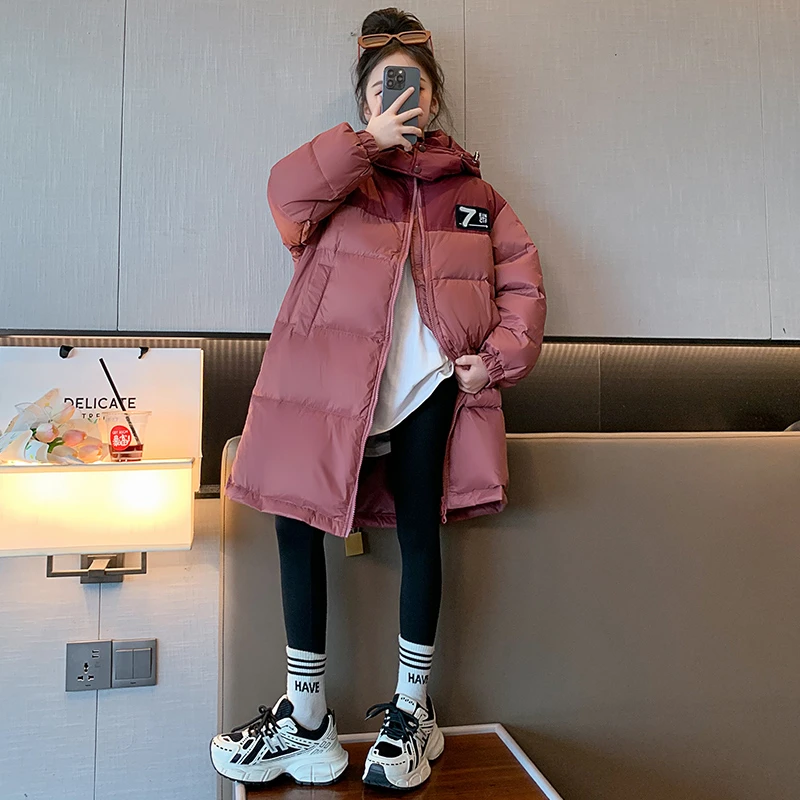 女童羽绒服冬装2023新款儿童洋气中长款加厚冬季中大童白鸭绒外套