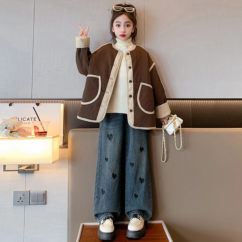 女童棉服外套秋冬装2023新款中大童洋气童装女孩韩版时尚加厚棉衣