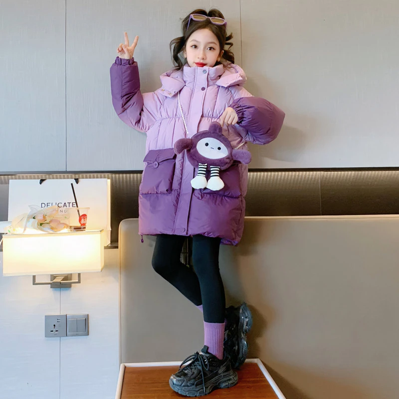 女童棉服冬装2023新款儿童中大童冬季加绒加厚女孩中长款棉衣外套