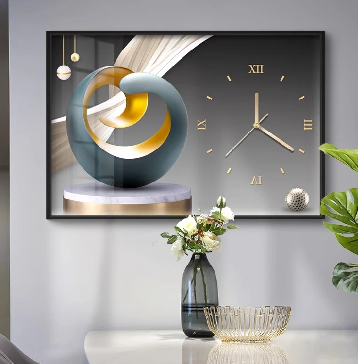 2024新款电表箱装饰画免打孔餐厅时钟壁画遮挡强弱配电箱钟表挂画