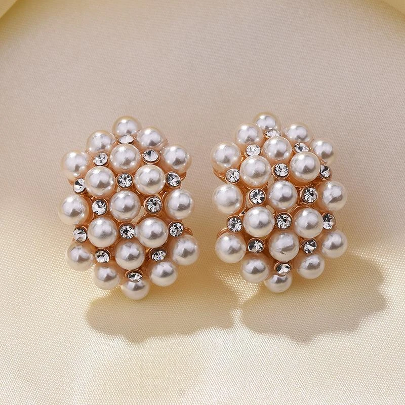 铁合金仿珍珠耳饰 海士酷豪镶多多层耳环耳夹欧美百搭款耳饰品