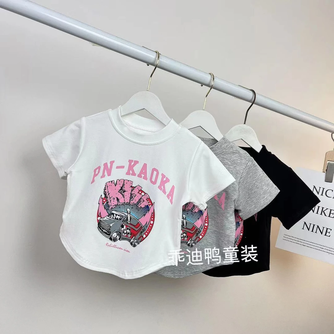 女童夏装短袖中小童洋气T恤2024新款时髦短装女宝宝上衣