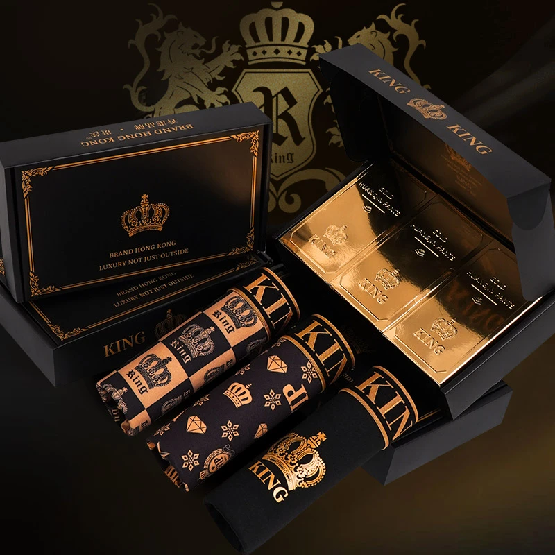 3条礼盒装皇冠男士内裤7A抗菌平角裤温感科技内裆大码印花四角