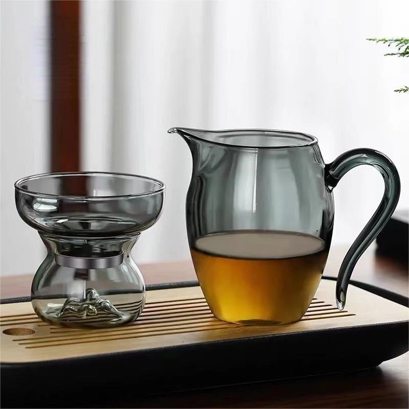 公道杯玻璃分茶器烟灰耐热茶具玻璃茶滤家用手工玻璃公道杯茶漏组