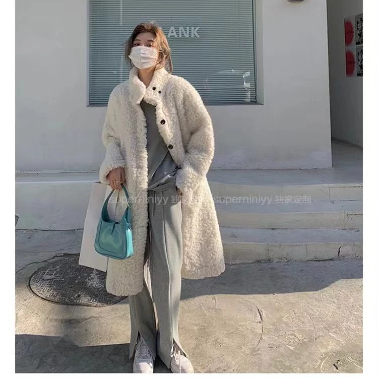 冬季大衣女2025年加厚长款宽松百搭立领毛绒绒羊羔毛外套