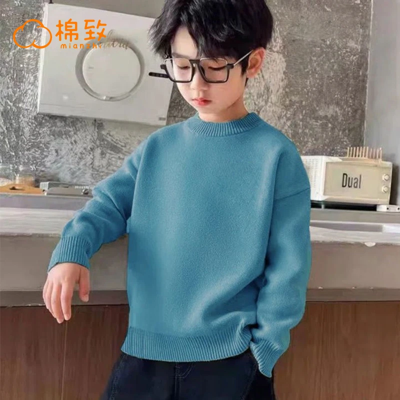 清仓棉致男童毛衣2025春秋薄中大童儿童百搭套头针织衫圆领打底衫