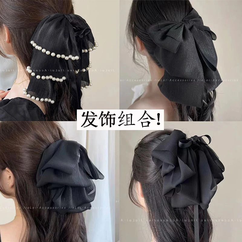 非金属发饰 优雅天花板~气质珠珠发夹女后脑勺蝴蝶结抓夹鲨鱼夹
