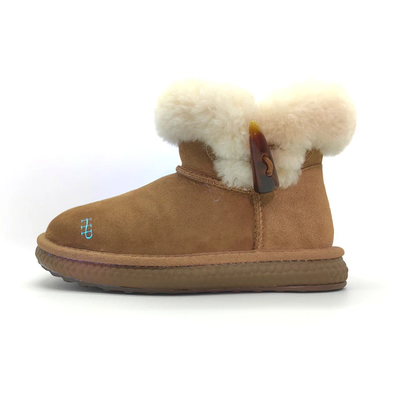 隆丰绒面防伪皮爆米花底牛角一粒扣雪地靴3380