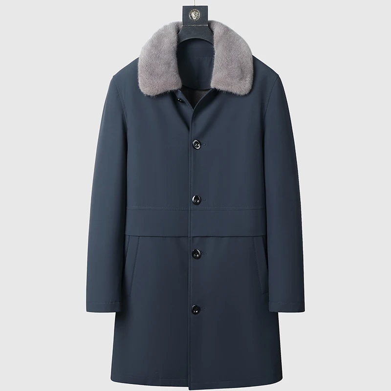 【梵克莱恩】貂皮大衣男整貂水貂内胆派克服中长款翻领尼克服爸爸装