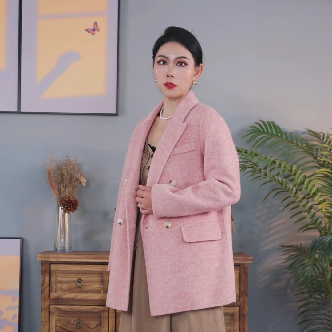 大衣双面呢大衣女装西装气质时尚中长款双面毛呢设计师女士