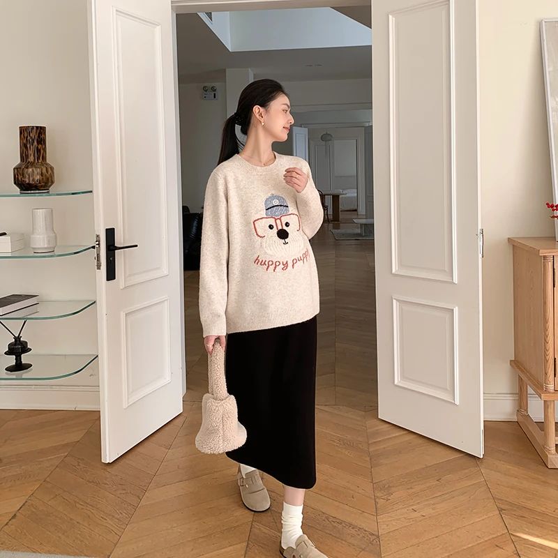 ZMA孕妇装【可爱雪纳瑞】秋冬新款孕妇毛衣时尚洋气宽松外穿大码