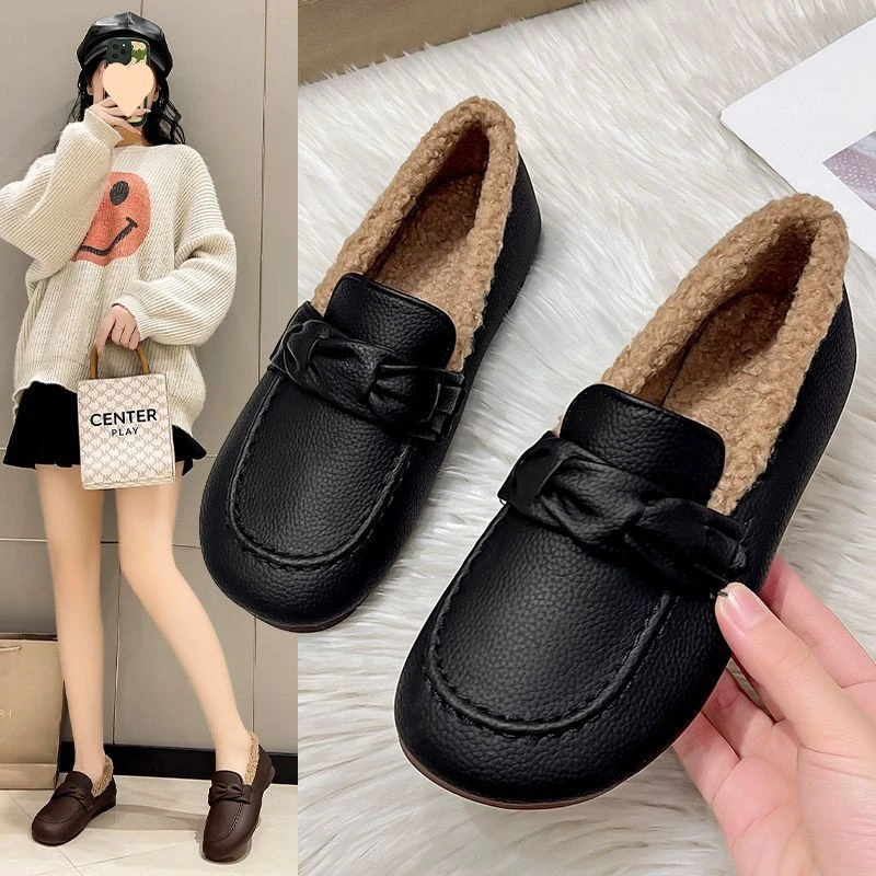 2023新款复古软底软面棉鞋时尚休闲懒人豆豆鞋女单鞋棉鞋秋冬加绒