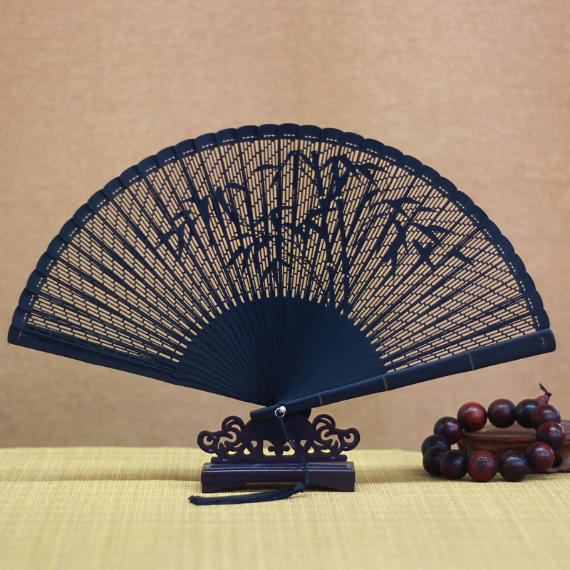 全竹镂空黑色扇子女士古风表演扇国风汉服中国风竹扇便携礼品扇