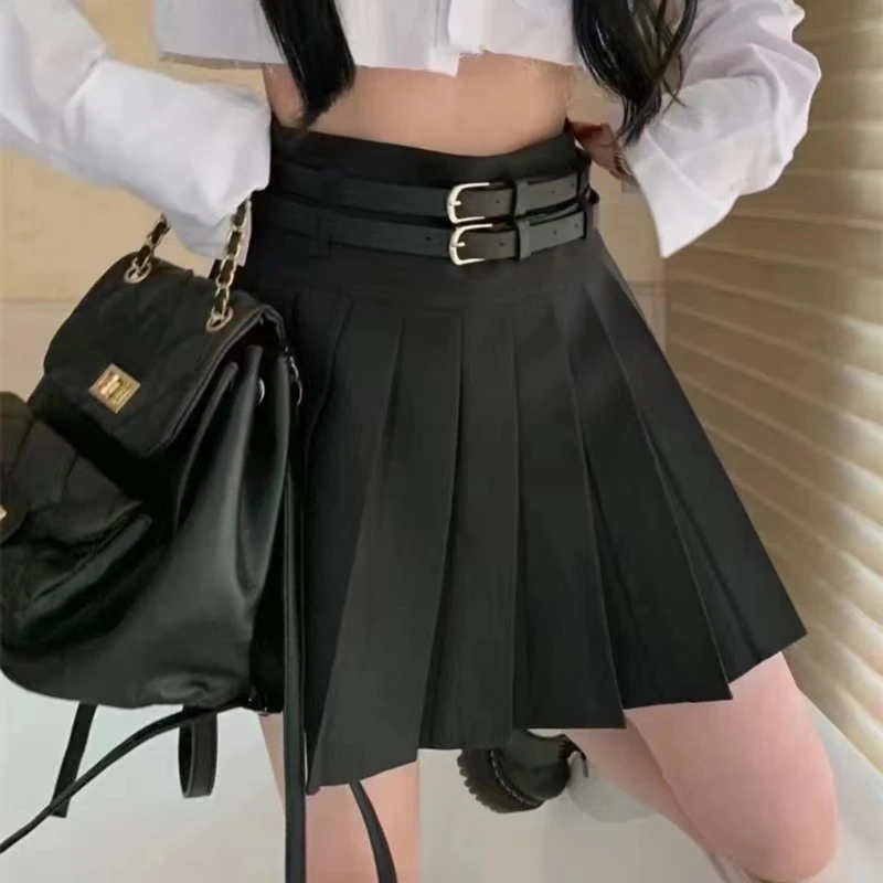 大捡漏甜酷风高腰显瘦百褶裙学院风A字裙1020-1（无腰带）