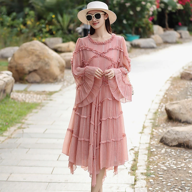 拜占庭的森林纯色百搭大气轻奢时尚休闲高贵典雅气质桑蚕丝连衣裙