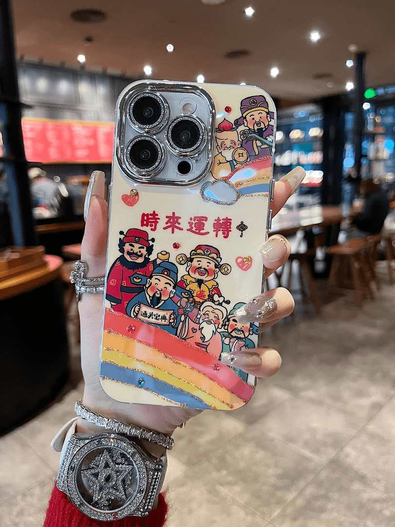 适用苹果系列iPhone15/13/14新款新年全包镜头财神中国风个性创意