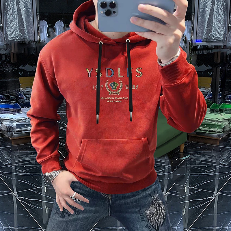 新款秋冬男士连帽卫衣加绒加厚男装长袖烫钻字母头帽上衣百搭潮牌