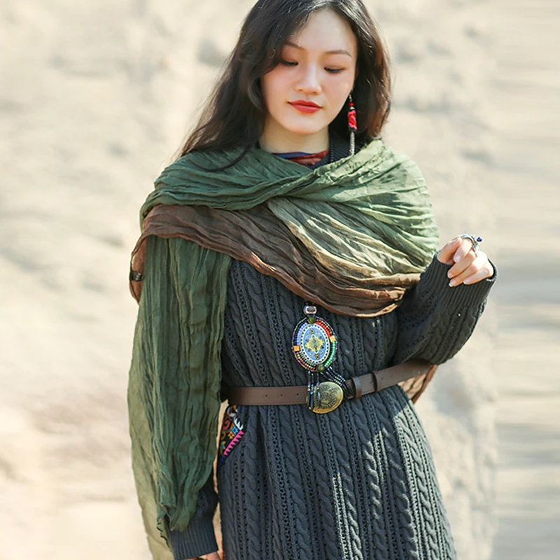 读你原创民族风春装新款复古扎染褶皱冬季围巾纯色旅游搭配百搭
