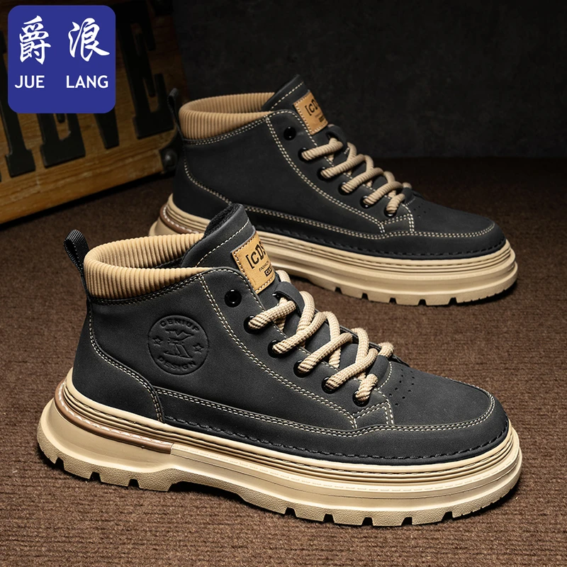 爵浪马丁靴男鞋秋季高帮休闲鞋男士运动百搭厚底棉鞋工装潮鞋短靴