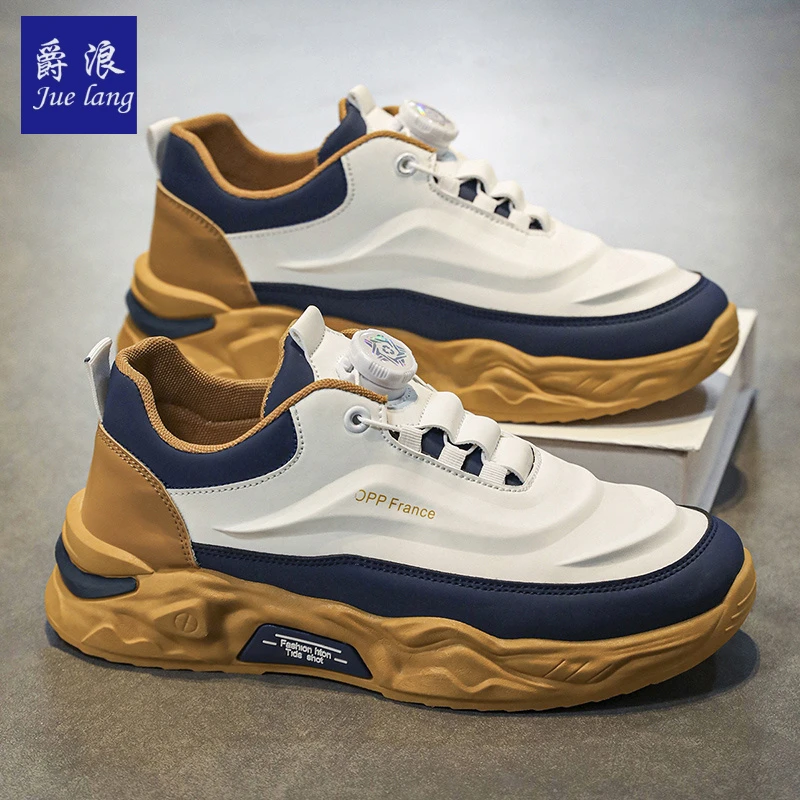 爵浪男鞋2024秋季度假纽扣时尚百搭休闲运动厚底增高小白老爹潮鞋